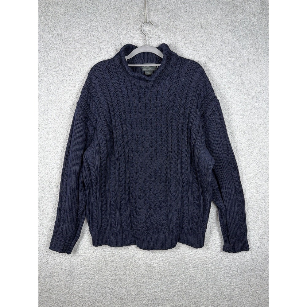 Peregrine Mens XL Cable Knit Sweater Navy 100% Wool‎ Made In England